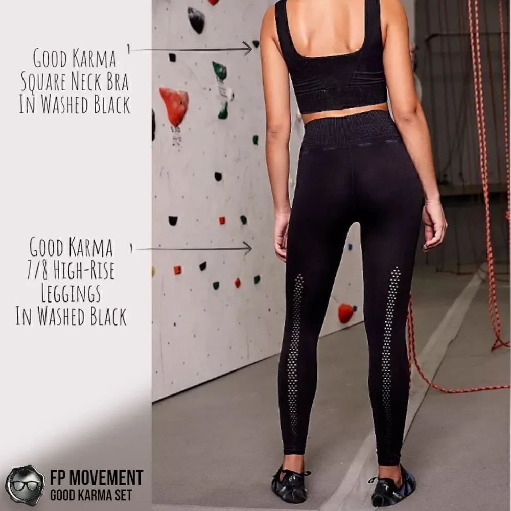 FP MOVEMENT GOOD KARMA SET: SQUARE NECK BRA + HIGH-RISE LEGGINGS IN WASHED BLACK - Picture 4 of 16